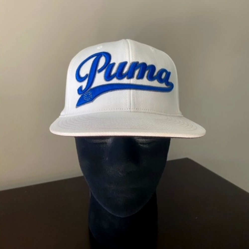 MENS PUMA GOLF VINTAGE WHITE BLUE 110 flexfit tech